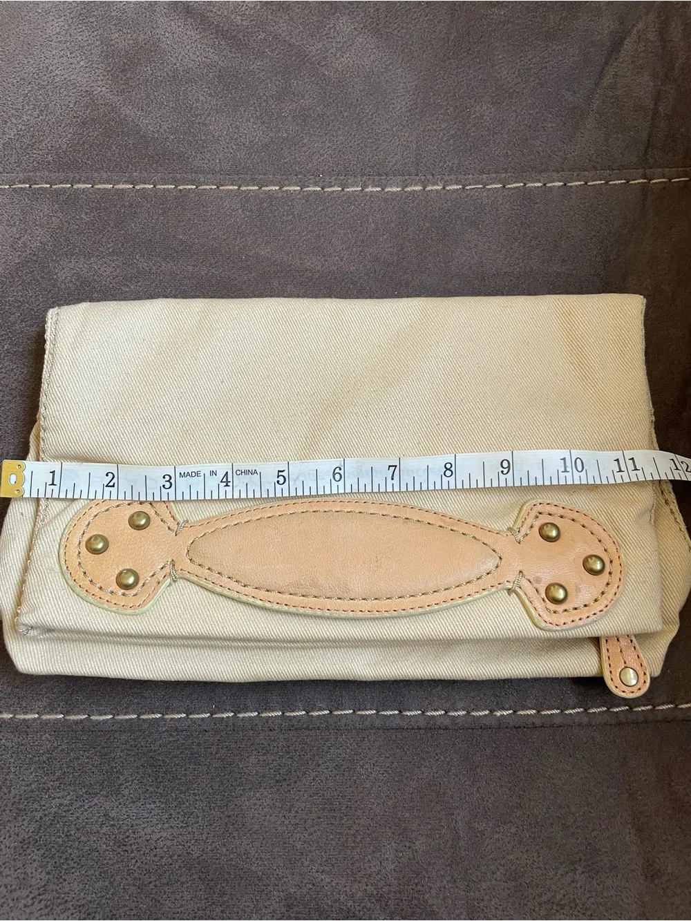 GAP Canvas Foldover Clutch Cream Goat Leather Trim Neutral Envelope Bag OS